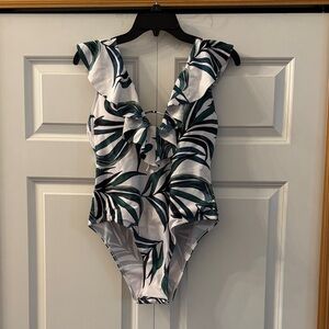 Women’s Leaf Print Swimsuit - Green and White